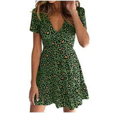 Dress Short Long Sleeve Leopard Wrap Club Dress Print Dress Party Attractive Women Mini Dress Short Dresses Cheap, Green, L