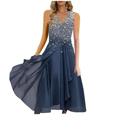 Dresses for Women UK Eleagnt Summer Sleeveless Dress Appliques Glitter Sequin Dress Long Formal Dress Cocktail Wedding Dress Homecoming Party Dress Plus Size Dresses 8-22