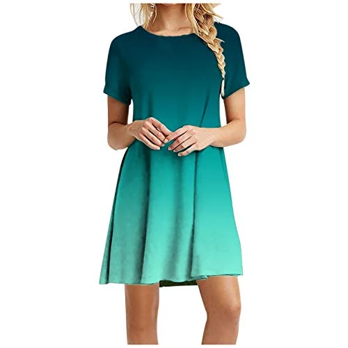 Dresses for WomenGradient O-NeckDailyLoose Casual Dress Womens Wrap Dress Summer