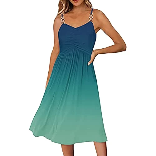 Dresses Women's Summer Dresses for Women Gradient Print Sleeveless V-Neck Spaghetti Straps A-line 2023 Fashion Summer Dresses Casual Dress Black Women's Gradient Dress, Green, XXL
