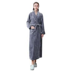 Dressing Gown Men's Warm Long Women Autumn and Winter Flannel Thickened Plush Pair Bathrobe Extended Size Coral Velvet Nightdress Pyjamas Silk Bathrobe Women Black, gray, M