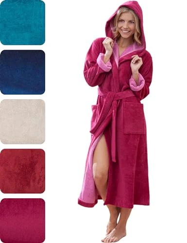 Dressing Gown Women Hooded Premium Bathrobe Long Rose L