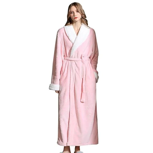 Dressing Gown Women's Fluffy Xxl Women's Bathrobe for Couples, Simple Long Plush Bathrobe with Pockets, Thick Coral Fleece Bathrobe Plus Size Women's Morning, pink, XL