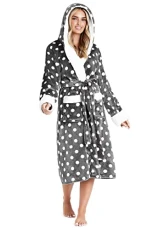 Dressing Gowns For Women, Soft Fleece Women's Robes (Charcoal/White, S) Dressing Gowns For Women, Soft Fleece Women's Robes (Charcoal/White, S)