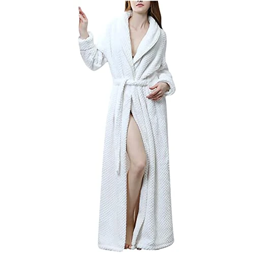 Dressing Gowns for Women Soft Plush Bath Robe Plush Fleece Perfect Loungewear Long Robe Winter Warm Wedding Bridesmaid Sleepwear Bathrobe UK Size 8-24