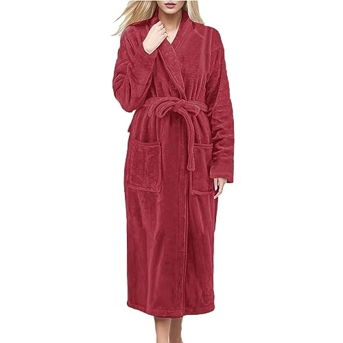 Dressing Gowns For Women Uk Dressing Gown Women Full Length Robe Plus Size Fleece Winter Warm Bathrobe Womens Dressing Gowns Wine