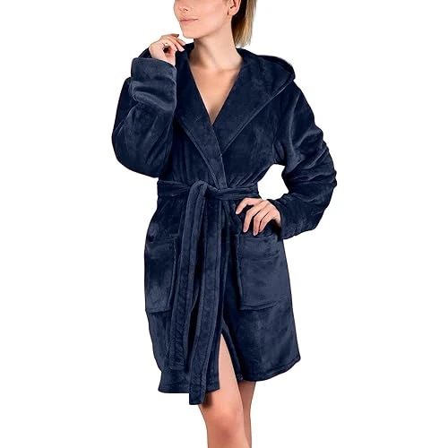 Dressing Gowns for Women UK Fluffy Bath Robes Ladies Teddy Flannel Fleece Hooded Dressing Gown Oversized Soft Plush Warm Robe Loungewear Cosy Bathrobe Gifts Clearance