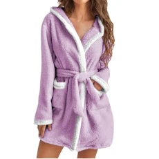 Dressing Gowns for Women UK Fluffy Fleece Faux Bathrobes Lightweight Hoodies Long Robes Long Sleeve Winter Warm Robe with Sashes & Pockets Sleepwear Dress Nightgown