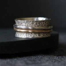 Dual Band Gold and Silver Toad Texture Spinning Ring