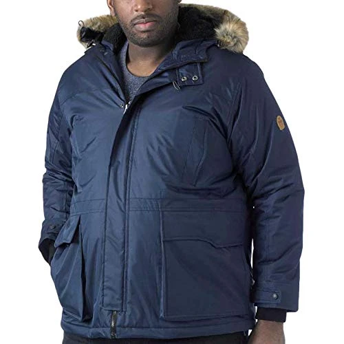 Duke Mens Kingsize Parka Style Jacket Pockets Detachable Fur Trim Hooded Zip Up Winter Navy 8XL