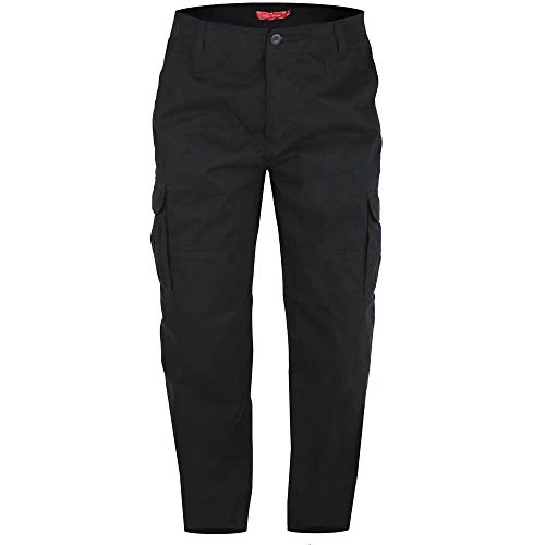Duke Mens Robert- Peached and Washed Cotton Cargo Trousers (52R) (Black)