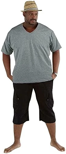 Duke Men's T-Shirts Big & Tall Regular Fit V Neck Short Sleeve 100% Cotton Summer Casual Tee Grey 5XL