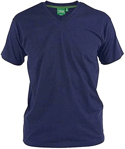 Duke Men's T-Shirts Big & Tall Regular Fit V Neck Short Sleeve 100% Cotton Summer Casual Tee Navy 4XL