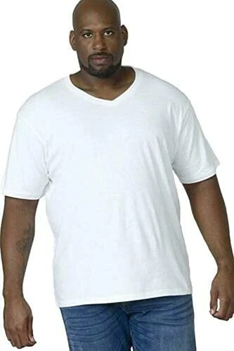 Duke Men's T-Shirts Big & Tall Regular Fit V Neck Short Sleeve 100% Cotton Summer Casual Tee White 4