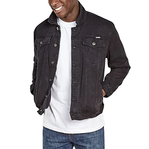 Duke  Mens Trucker Western Style Denim Jacket - Black - XL