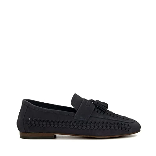 Dune Mens Badgers Woven Tassel-Trimmed Loafers Size UK 10 Flat Heel Navy