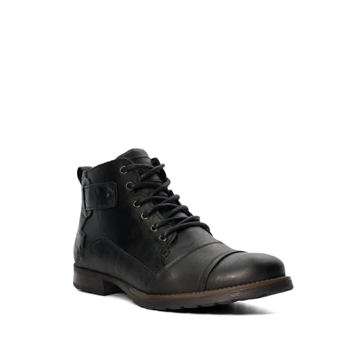 Dune Mens Simon Leather Seam Detail Boots Size UK 9 Flat Heel Casual Boots Black