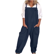 Dungarees for Women Casual Straps Overalls Ladies Loose Sleeveless Adjustable Suspender Jumpsuit wit