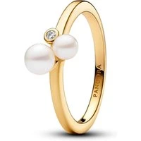 Duo Treated Freshwater Cultured Pearls Gold Ring - 52  Ring