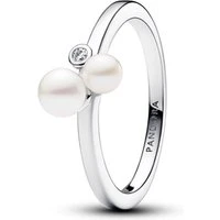 Duo Treated Freshwater Cultured Pearls Silver Ring - 52  Ring