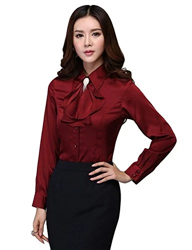 e Chic Long. Ol Blouse Stand Collar Tops Ladies Long Sleeve Business Shirt Blouse - - Medium