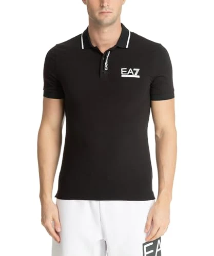 EA7 Men's Short Sleeve Summer Block Cotton Polo Shirt - 3DPF17 (M, Black), Blue Navy