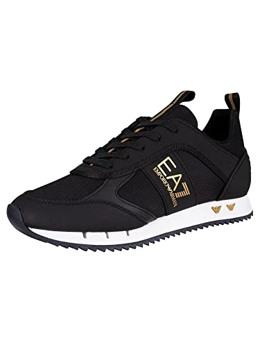 EA7 Men's Side Logo Synthetic Trainers, Black, 7.5 UK