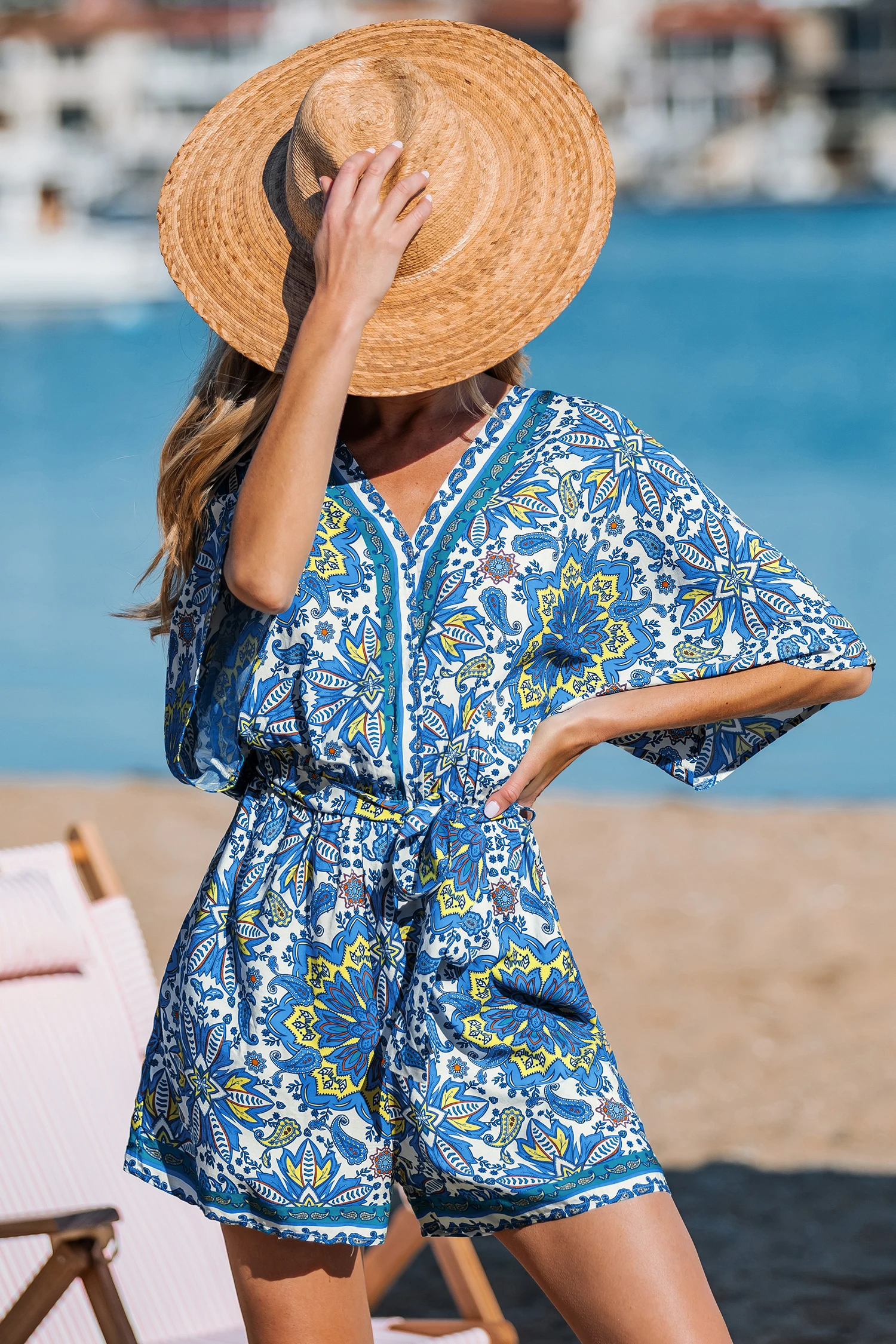 Earthy Escape Paisley Playsuit - Blue