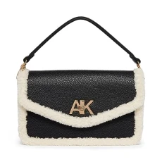 East/West Convertible Flap Shoulder Bag with Turnlock, Black/Cream, One Size
