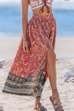 Echoes of Boho Paisley Cover-Up Maxi Skirt - Red