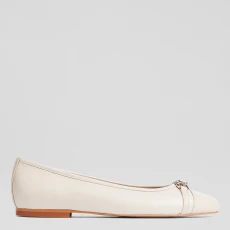 Ecru Brielle Leather Twist Trim Ballerina Flats - Cream