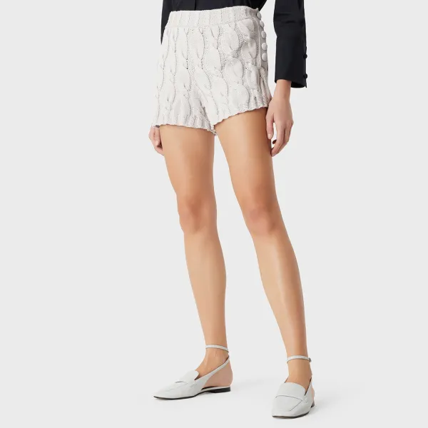 Ecru Cable Knit Shorts - Grey