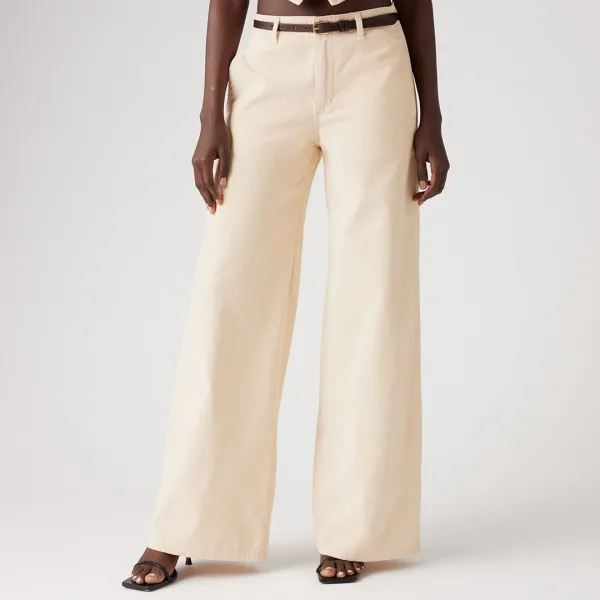 Ecru Corduroy Wide Chino Trousers - White