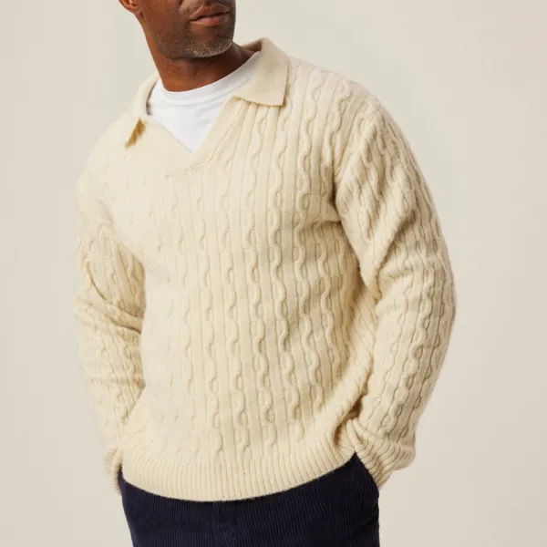 Ecru Elgin Wool Polo Jumper - Beige