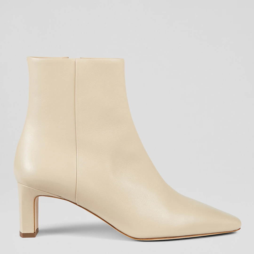 Ecru Margaux Leather Blunt Toe Boots - Brown