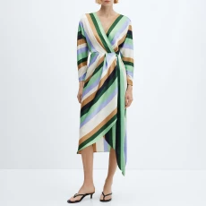 Ecru Striped Satin Dress - Cream