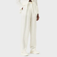 Ecru Wide Leg Cotton Blend Trousers - White Ecru Wide Leg Cotton Blend Trousers - White