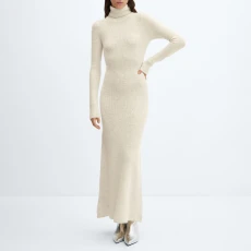 Ecru Wool Blend Knitted Dress - Cream
