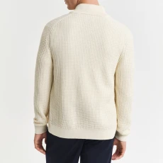 Ecru Zipped Waffle Texture Zip Cardigan - Cream