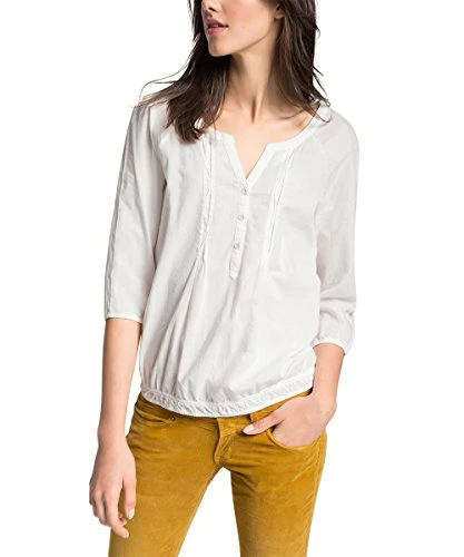 edc by  Women's mit Webmuster 095CC1F010 Regular Fit 3/4 Sleeve Blouse, White (off White 110), 16