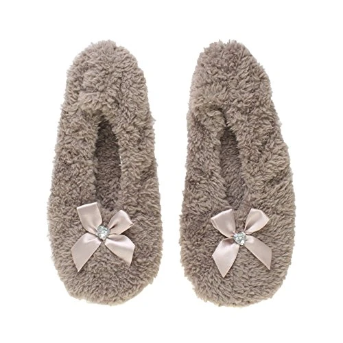 Elastic Slip on Novelty Fleece Bow Slippers Socks Size Medium 5-6