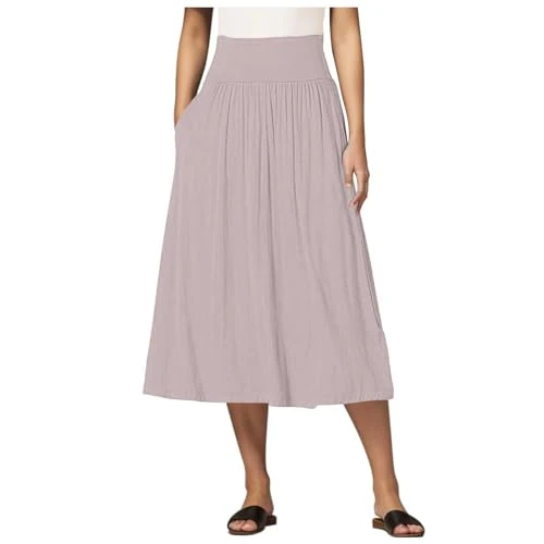 Elasticated Waist Skirt Long Maxi Elasticated Waist Pleated A Line Skirts Boho Ladies Grey