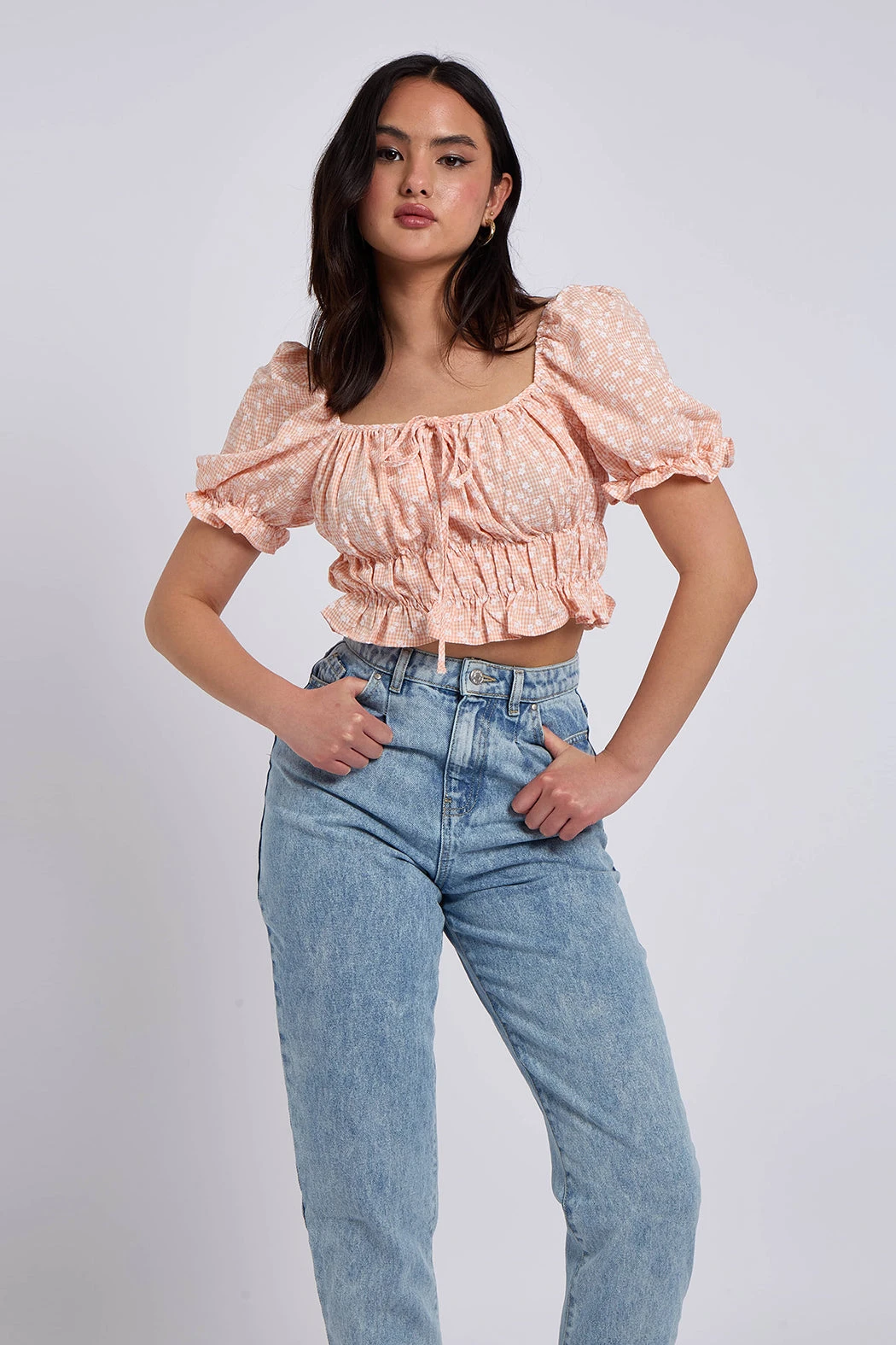 Elba Floral Gingham Top White /