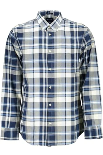 Ele Blue Cotton Long Sleeve Men's Shirt, Blue, S