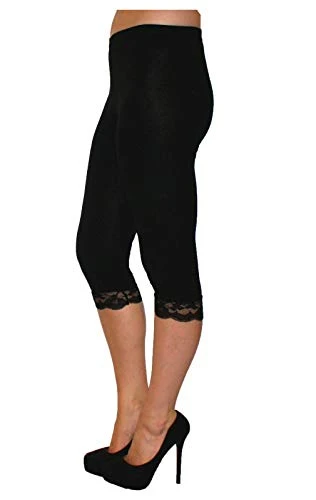 Elegance Women`s 3/4 Under Knee Laced Length Stretch Crop Quality Viscose Leggings (XXX-Large UK 20/22, Black)