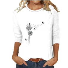 Elegant Blouse Women's Slim Fit T-Shirt 3/4 Sleeve Long Shirt Summer Casual Tops Cotton Lightweight 