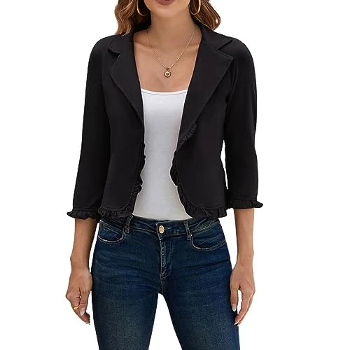 Elegant Cardigan for Women UK Summer Open Front Office Blazer Coat Elastic Outing Shrug Black M