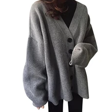 Elegant Cardigans Women's Knitwear Women's Long Sleeve V-Neck Grey Knitted Wool Cardigan Women's Cardigan with Zip, gray, One size fits all