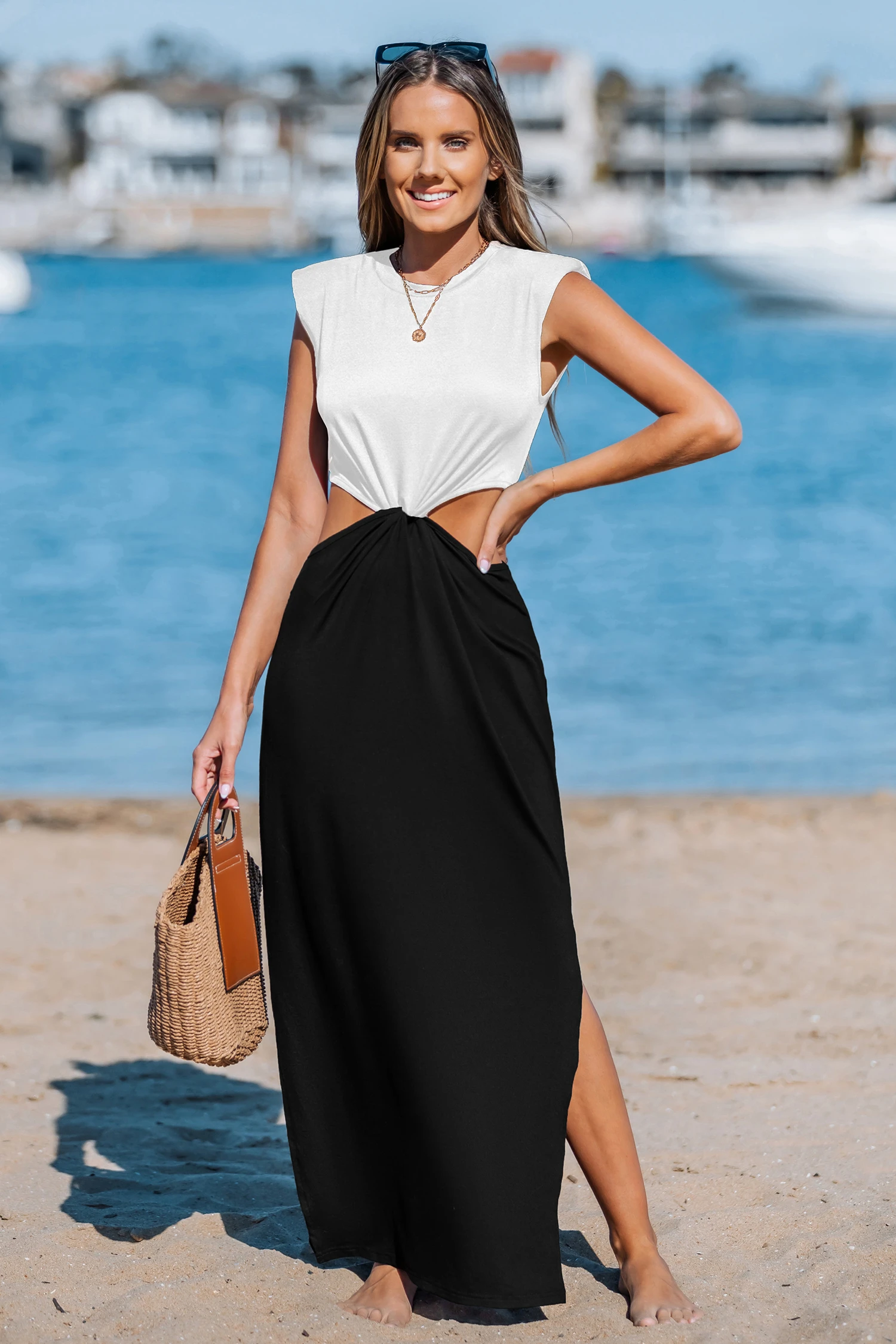 Elegant Lines Colorblock Maxi Dress - Black