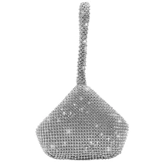 Elegant Mini Soft Body Bridesmaid Women Girl Bride Bling Diamante Crystal Prom Cocktail Party Wedding Engagement Evening Bag Purse Clutch Pouch Silver
